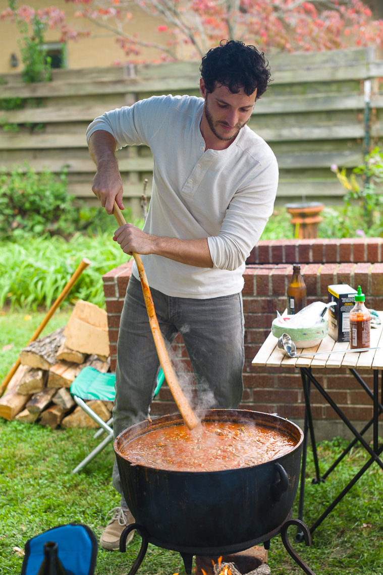 Max Adams stirring chowder pot